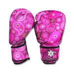 Pink Paisley Pattern Print Boxing Gloves