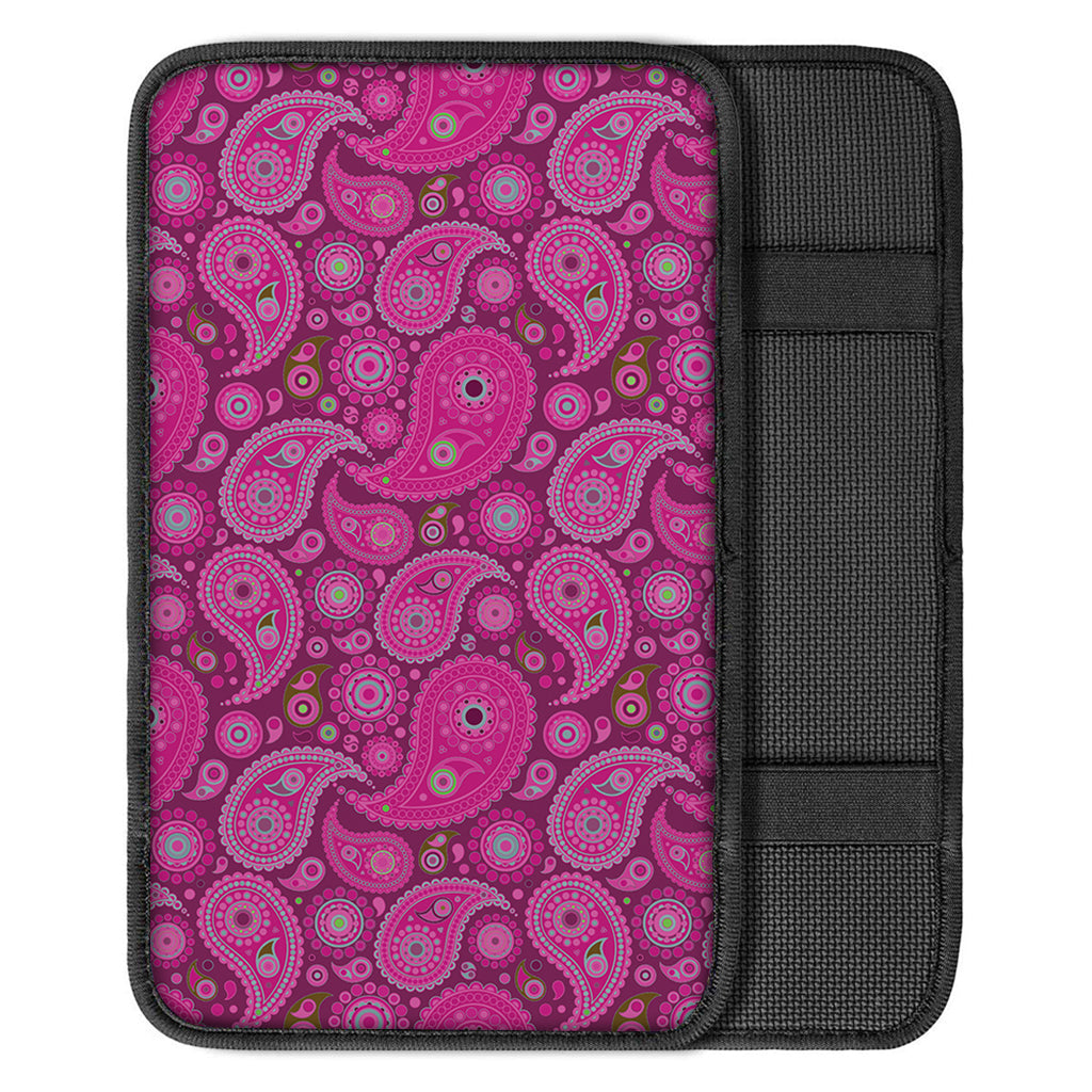 Pink Paisley Pattern Print Car Center Console Cover