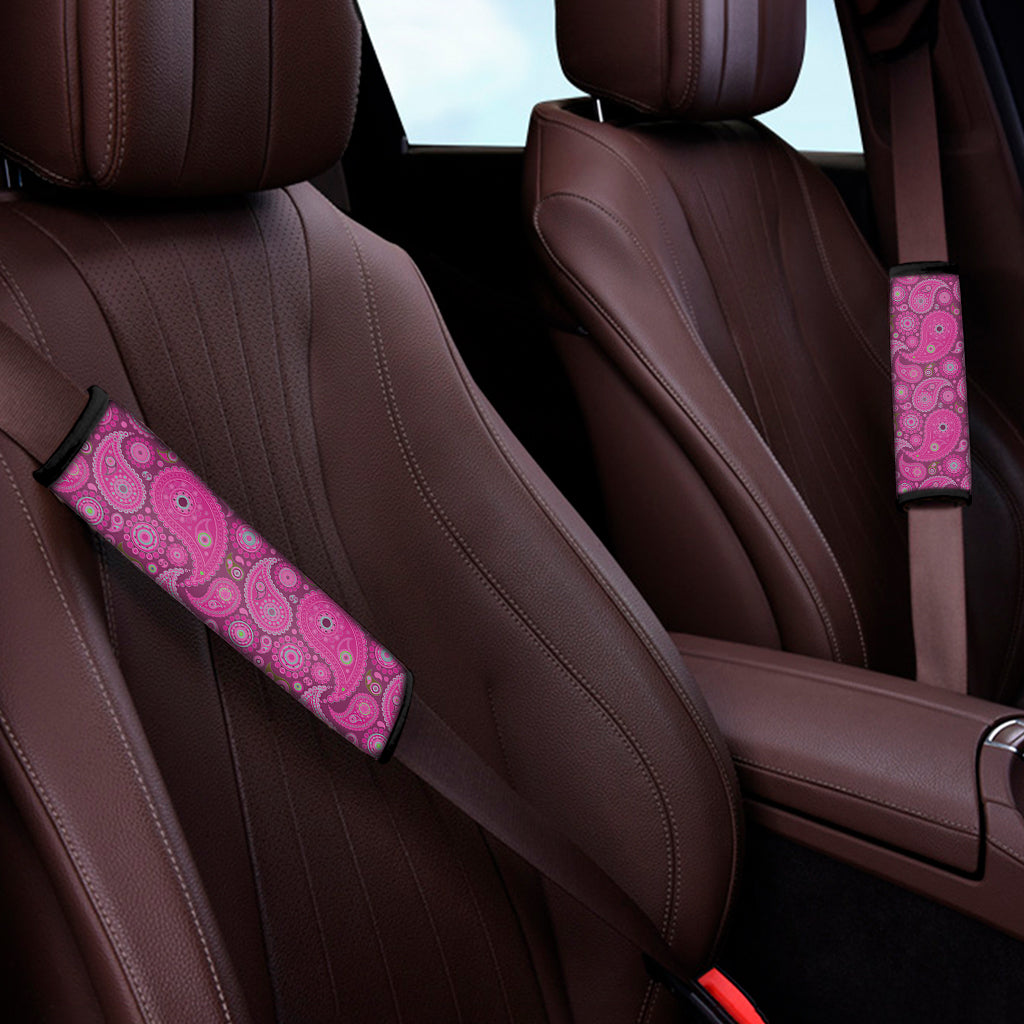 Pink Paisley Pattern Print Car Seat Belt Covers