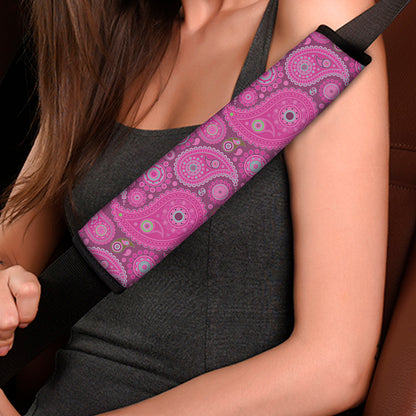 Pink Paisley Pattern Print Car Seat Belt Covers