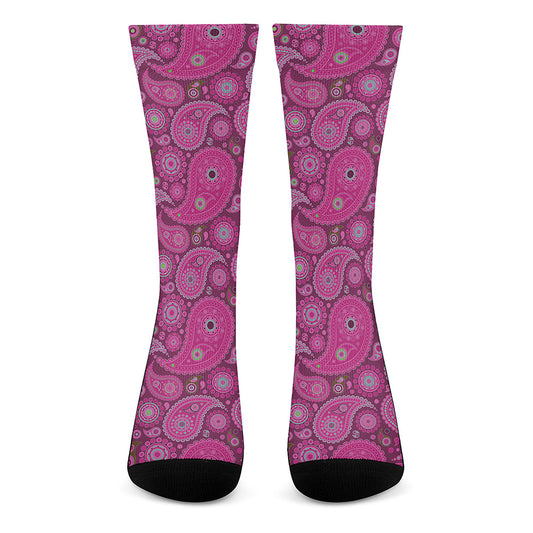Pink Paisley Pattern Print Crew Socks