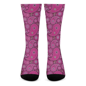 Pink Paisley Pattern Print Crew Socks