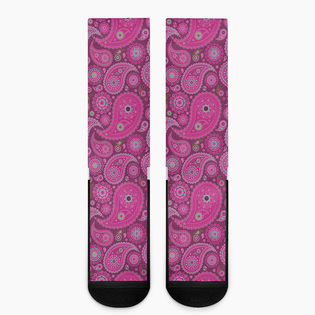 Pink Paisley Pattern Print Crew Socks