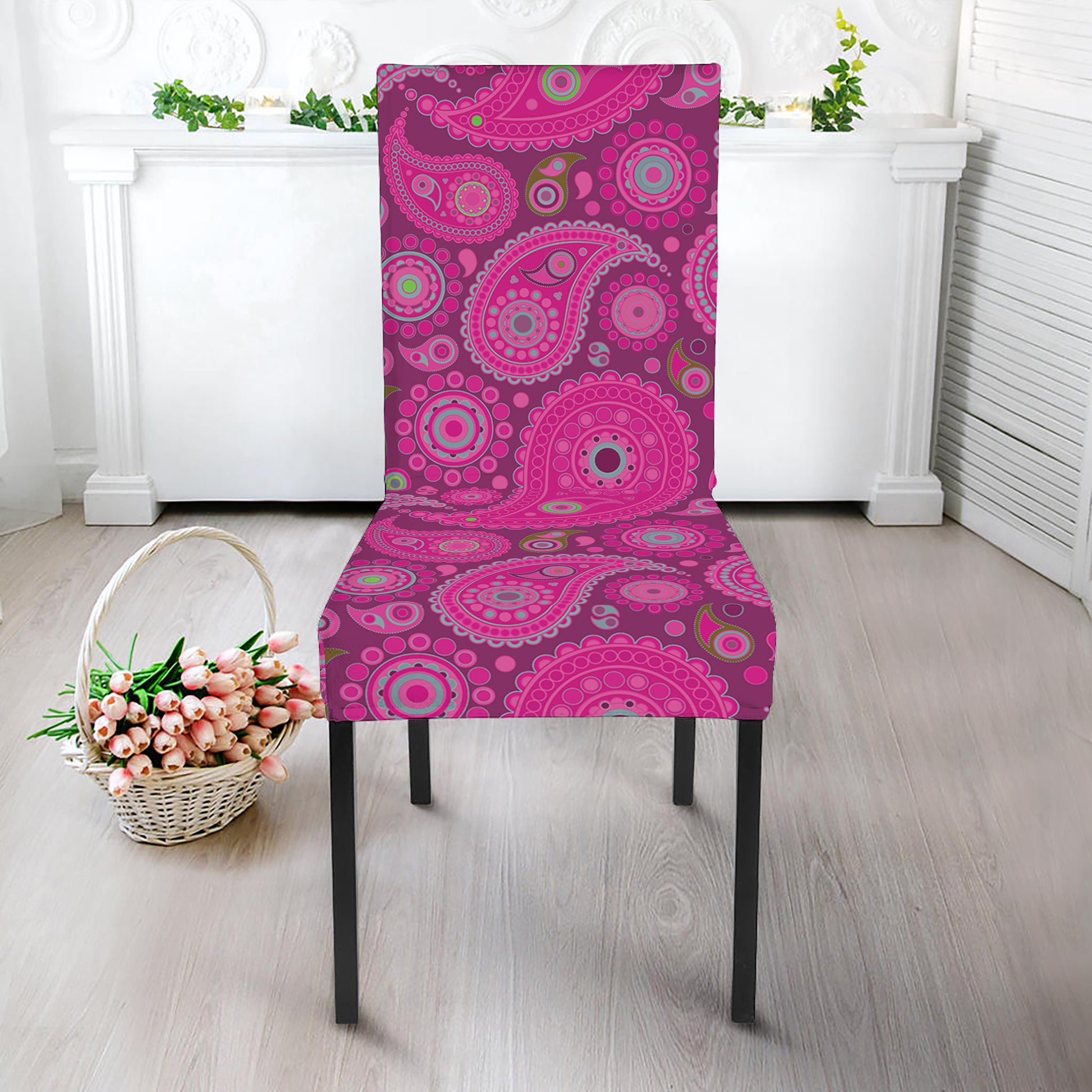 Pink Paisley Pattern Print Dining Chair Slipcover