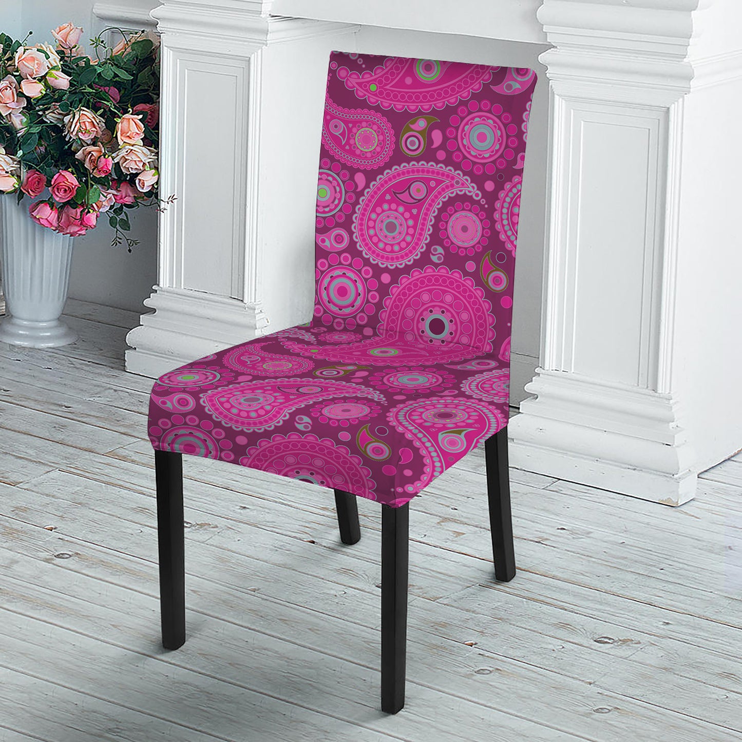 Pink Paisley Pattern Print Dining Chair Slipcover