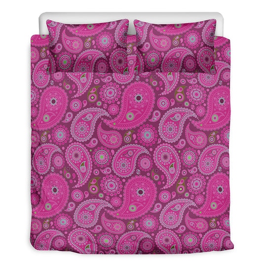 Pink Paisley Pattern Print Duvet Cover Bedding Set