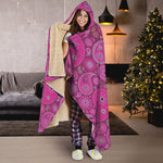 Pink Paisley Pattern Print Hooded Blanket