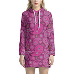 Pink Paisley Pattern Print Hoodie Dress