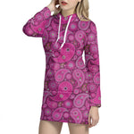 Pink Paisley Pattern Print Hoodie Dress