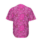 Pink Paisley Pattern Print Men's Baseball Jersey