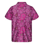 Pink Paisley Pattern Print Men's Short Sleeve Shirt