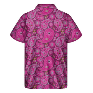 Pink Paisley Pattern Print Men's Short Sleeve Shirt