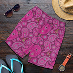 Pink Paisley Pattern Print Men's Shorts