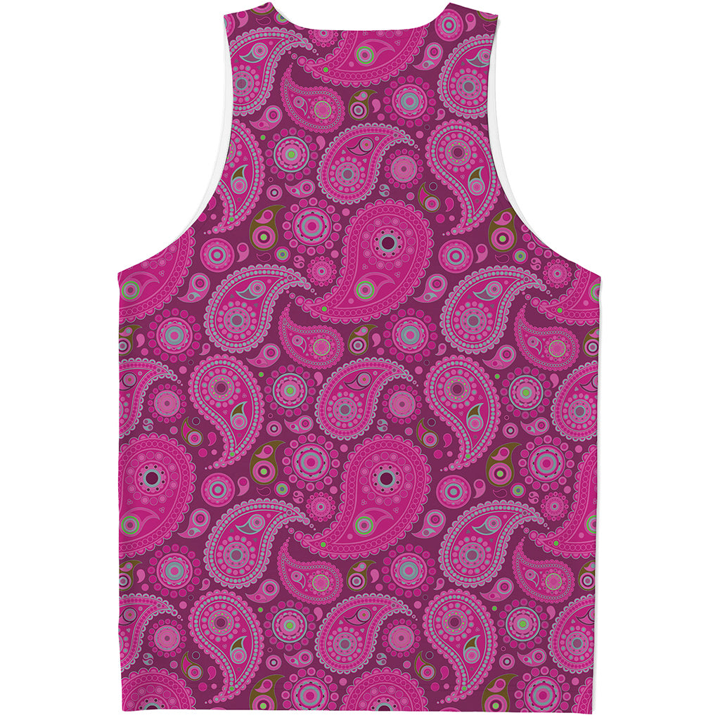 Pink Paisley Pattern Print Men's Tank Top
