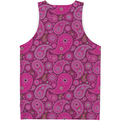 Pink Paisley Pattern Print Men's Tank Top