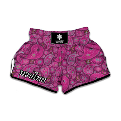 Pink Paisley Pattern Print Muay Thai Boxing Shorts
