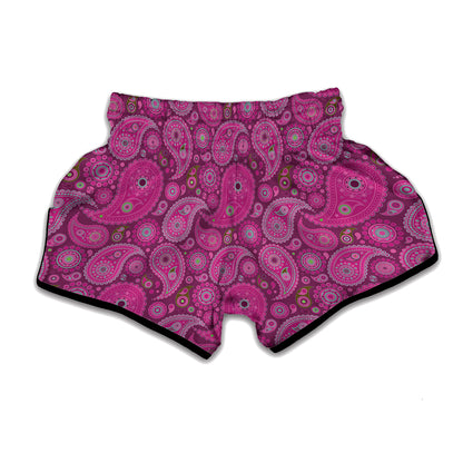 Pink Paisley Pattern Print Muay Thai Boxing Shorts