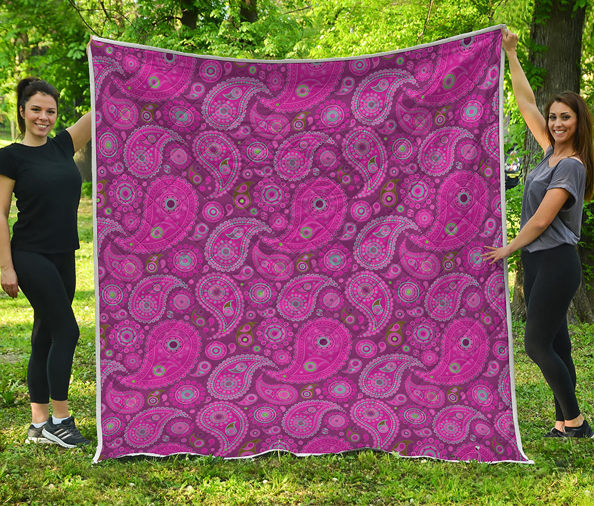 Pink Paisley Pattern Print Quilt