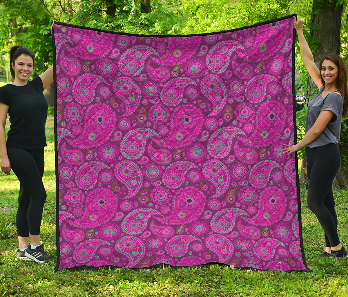 Pink Paisley Pattern Print Quilt