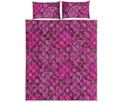 Pink Paisley Pattern Print Quilt Bed Set