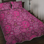 Pink Paisley Pattern Print Quilt Bed Set