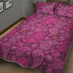 Pink Paisley Pattern Print Quilt Bed Set