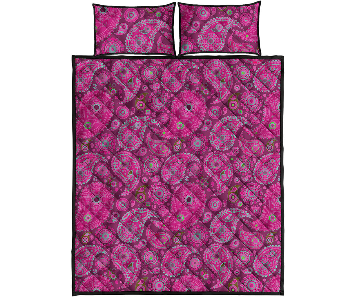 Pink Paisley Pattern Print Quilt Bed Set