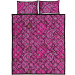 Pink Paisley Pattern Print Quilt Bed Set