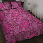 Pink Paisley Pattern Print Quilt Bed Set