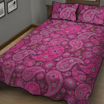 Pink Paisley Pattern Print Quilt Bed Set