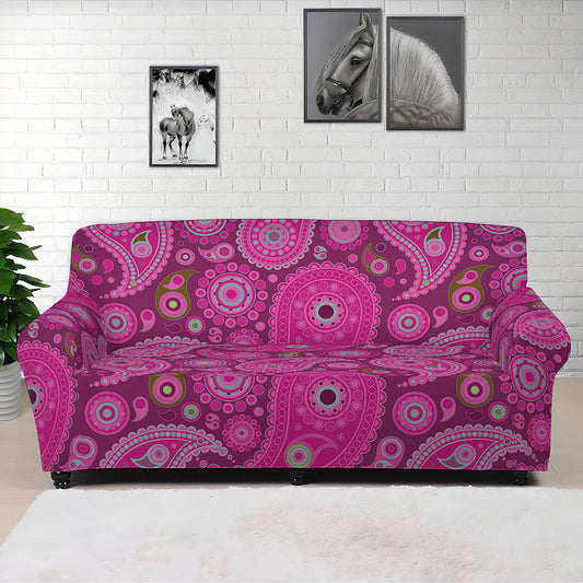 Pink Paisley Pattern Print Sofa Cover