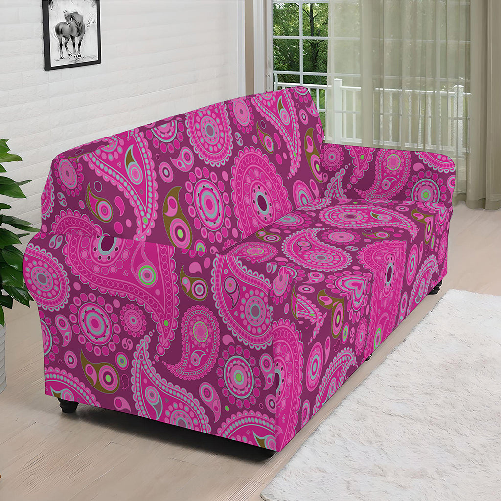 Pink Paisley Pattern Print Sofa Cover