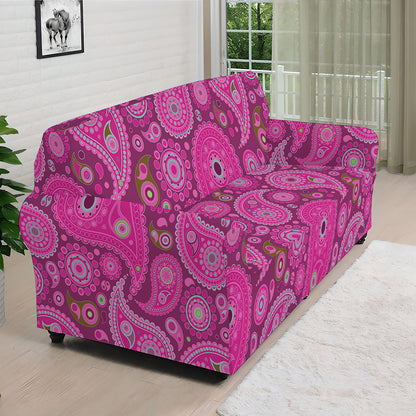 Pink Paisley Pattern Print Sofa Cover