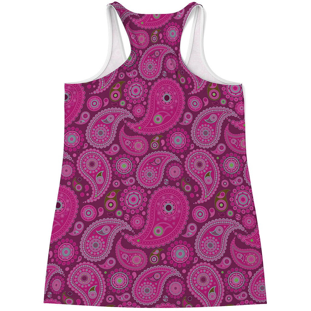 Pink Paisley Pattern Print Women's Racerback Tank Top