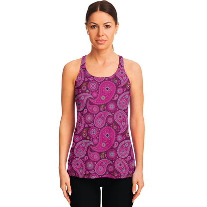 Pink Paisley Pattern Print Women's Racerback Tank Top