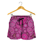 Pink Paisley Pattern Print Women's Shorts