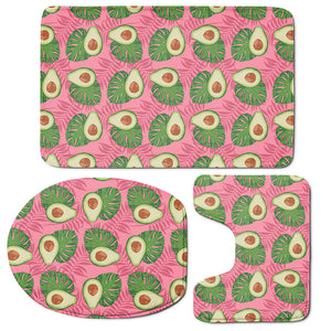 Pink Palm Leaf Avocado Print 3 Piece Bath Mat Set