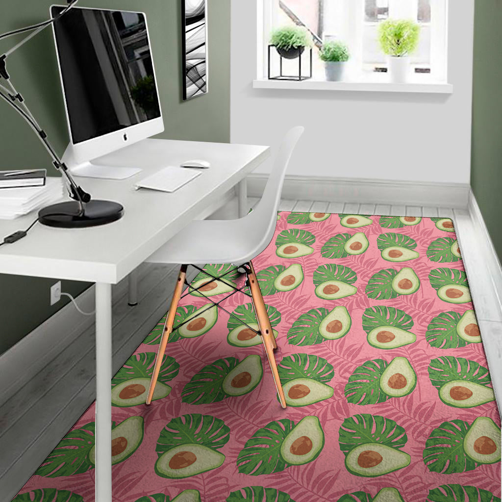 Pink Palm Leaf Avocado Print Area Rug