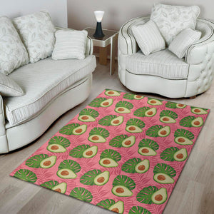 Pink Palm Leaf Avocado Print Area Rug