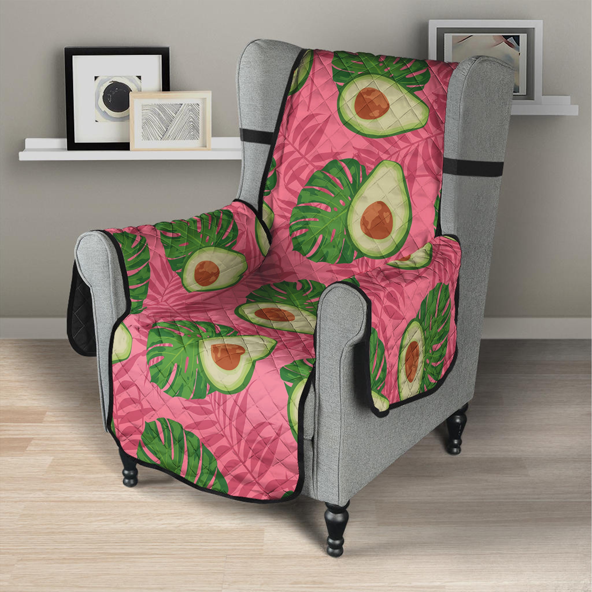 Pink Palm Leaf Avocado Print Armchair Protector