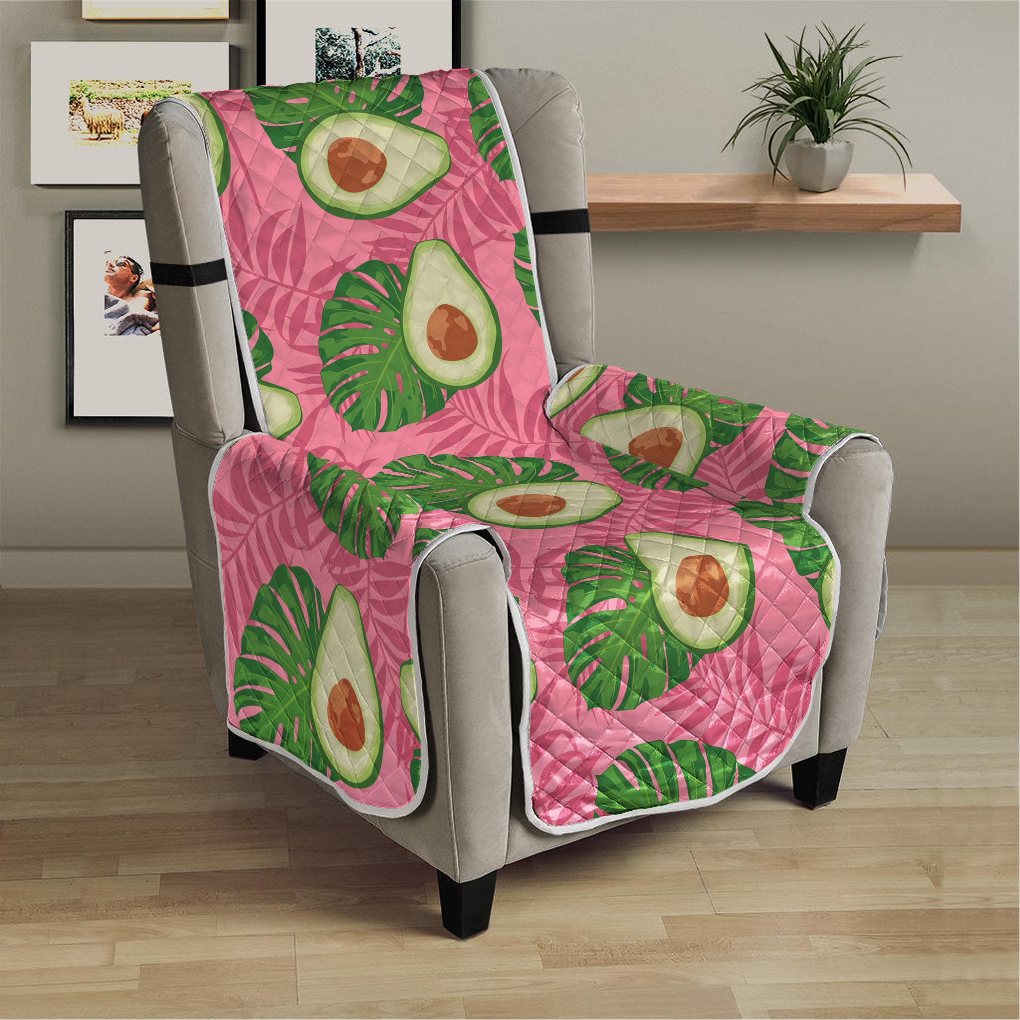 Pink Palm Leaf Avocado Print Armchair Protector