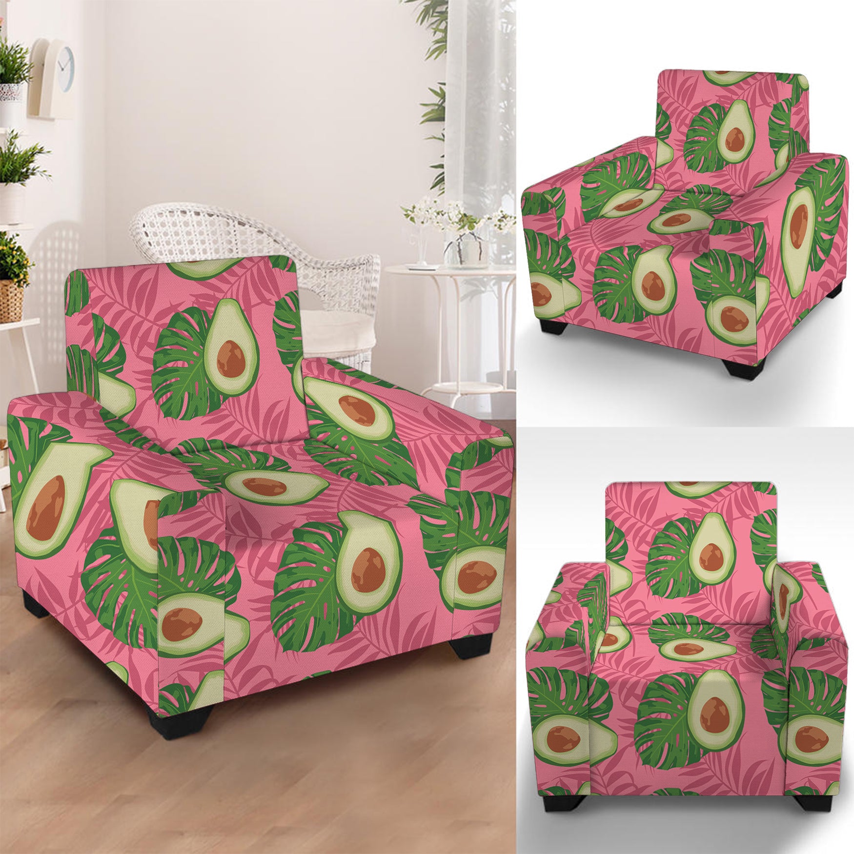 Pink Palm Leaf Avocado Print Armchair Slipcover