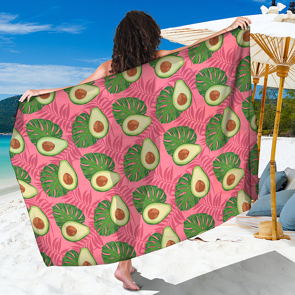 Pink Palm Leaf Avocado Print Beach Sarong Wrap