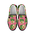 Pink Palm Leaf Avocado Print Black Slip On Shoes