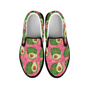 Pink Palm Leaf Avocado Print Black Slip On Shoes