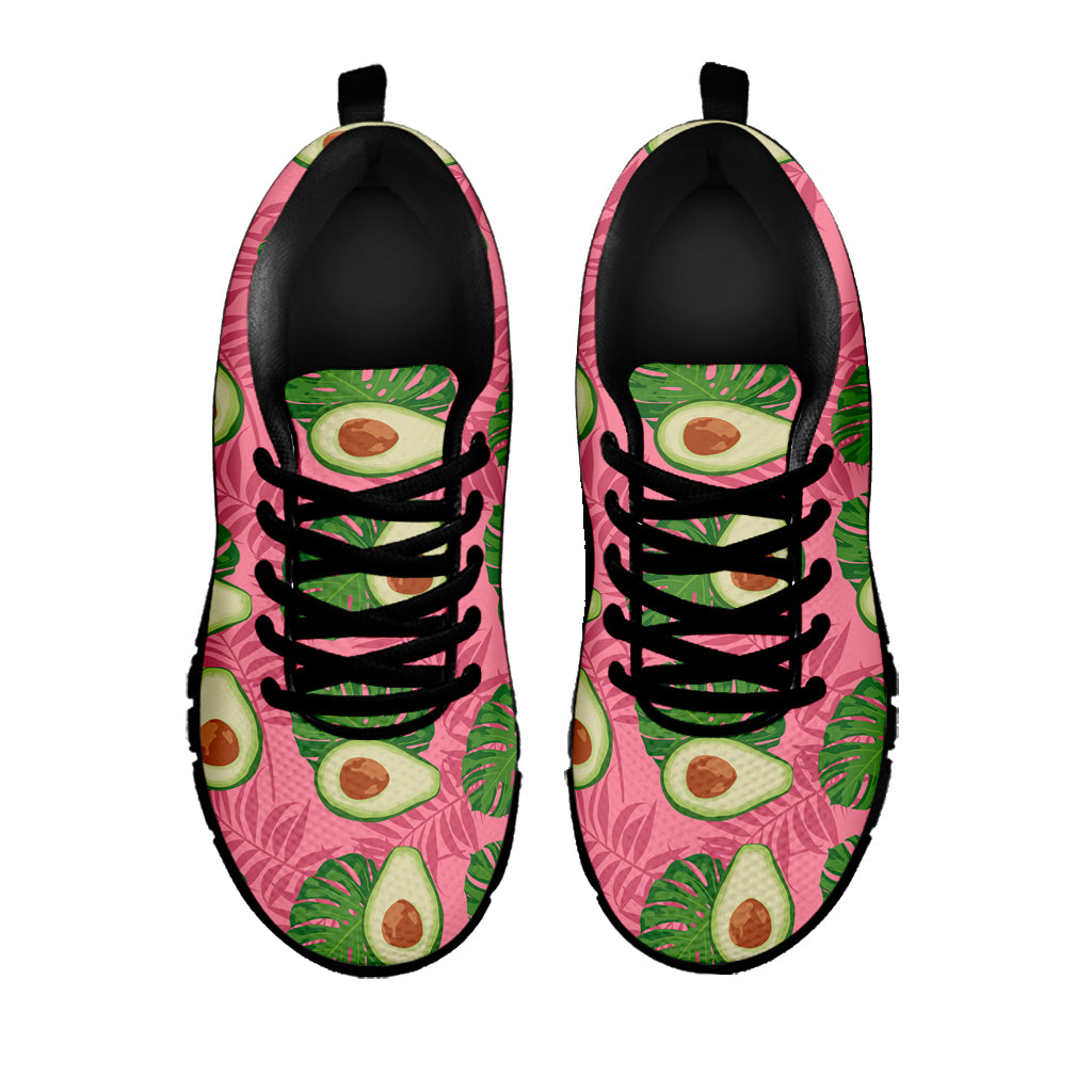 Pink Palm Leaf Avocado Print Black Sneakers