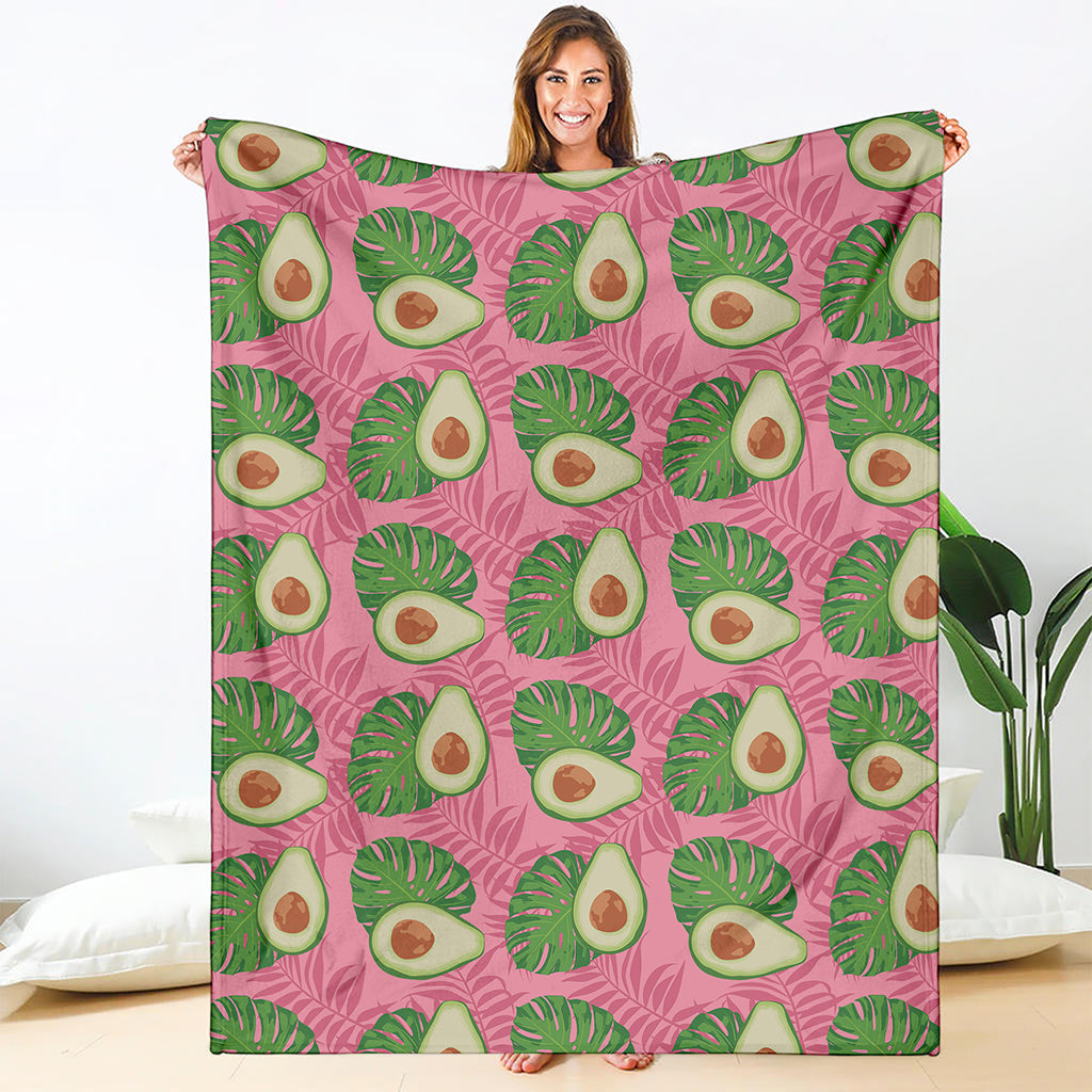 Pink Palm Leaf Avocado Print Blanket