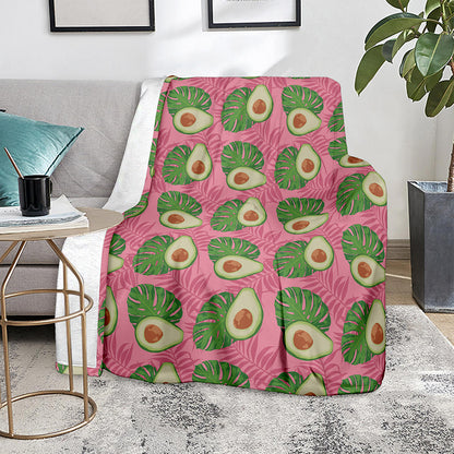 Pink Palm Leaf Avocado Print Blanket