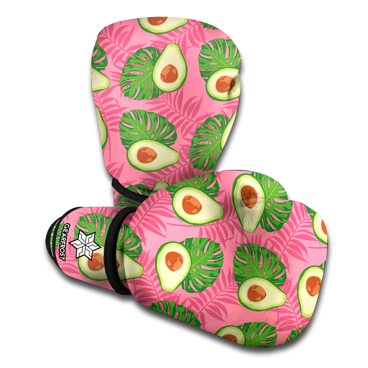 Pink Palm Leaf Avocado Print Boxing Gloves