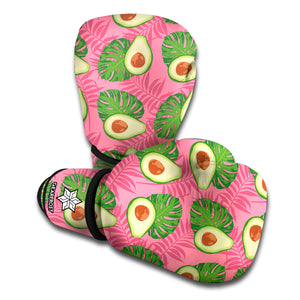 Pink Palm Leaf Avocado Print Boxing Gloves